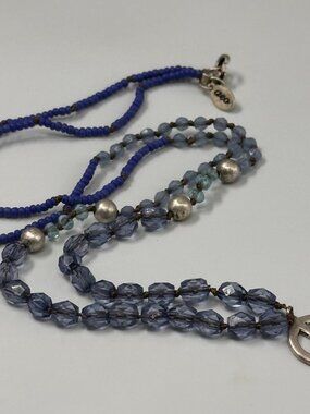 3/$30 American Eagle Necklace Blue Beaded Peace Sign Pendant Silver  Boho 28"